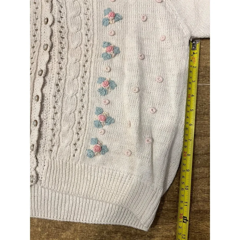 VTG‎ Margules Short Sleeve Embroidered  Cardigan SZ Med Cottage Grannt Core NOS